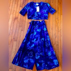2 PC Vintage 80s $118 Batik Crop Top Pants Made In Bali NEW XS SUMMER BEACH
